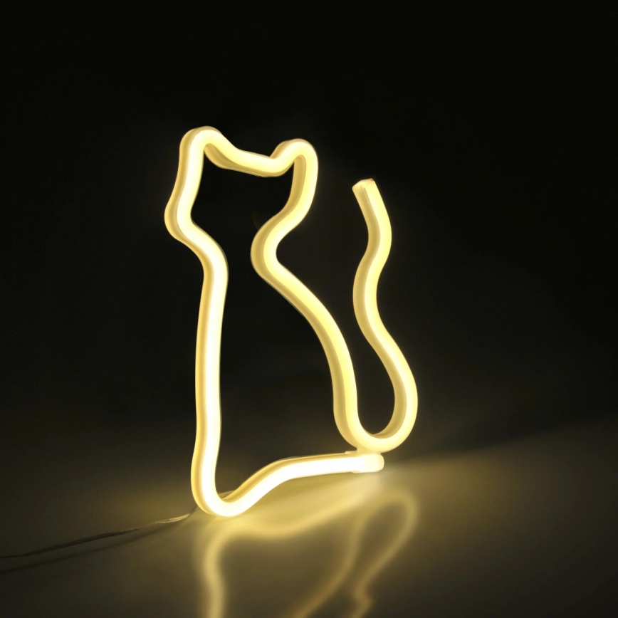 LED Neon-wanddecoratie CAT LED/3W/3xAA USB geel