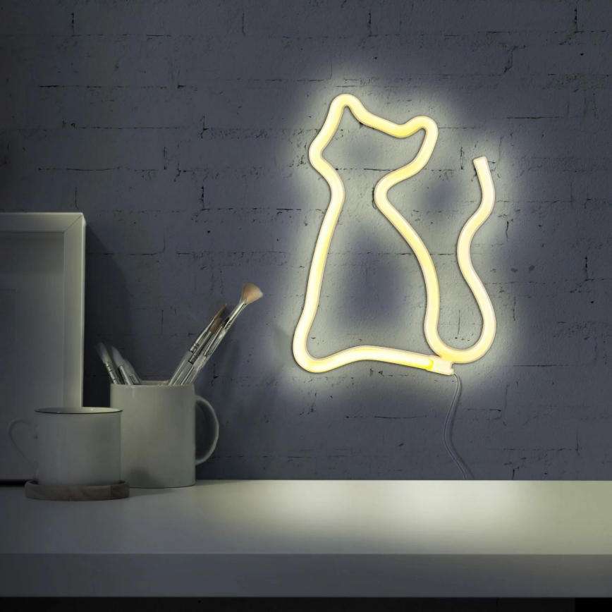LED Neon-wanddecoratie CAT LED/3W/3xAA USB geel
