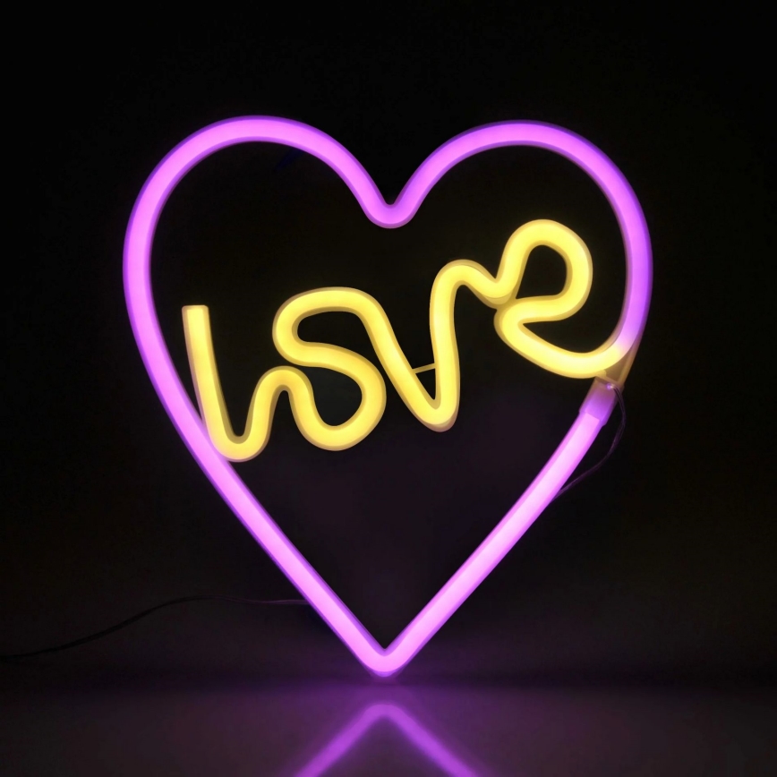 LED Neon-wanddecoratie LOVE LED/3W/3xAA USB roze