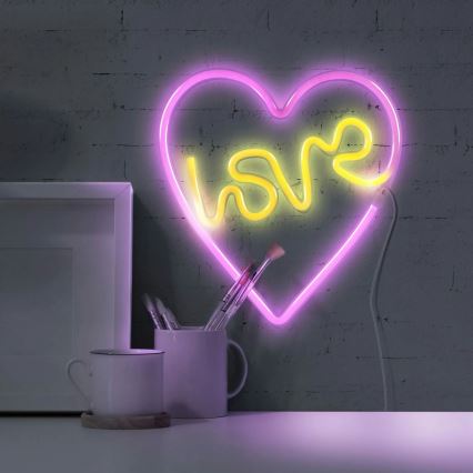 LED Neon-wanddecoratie LOVE LED/3W/3xAA USB roze