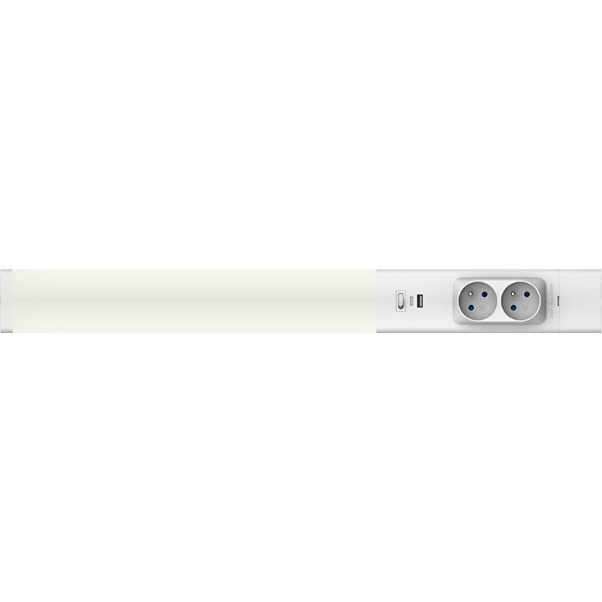 LED Onder keukenkastverlichting met stopcontacten en USB havens LED/18W/230V 4000K zilver