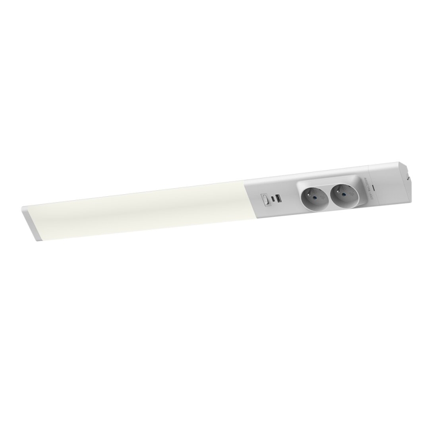 LED Onder keukenkastverlichting met stopcontacten en USB havens LED/18W/230V 4000K zilver