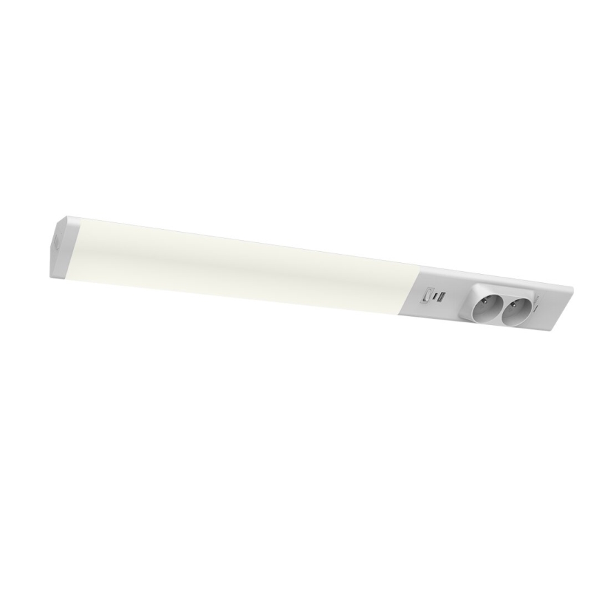 LED Onder keukenkastverlichting met stopcontacten en USB havens LED/18W/230V 4000K zilver