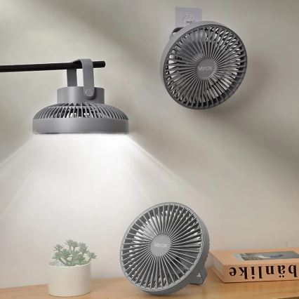 LED Oplaadbaar tafel ventilator met LED-verlichting LED/2W/5V USB 2400 mAh grijs