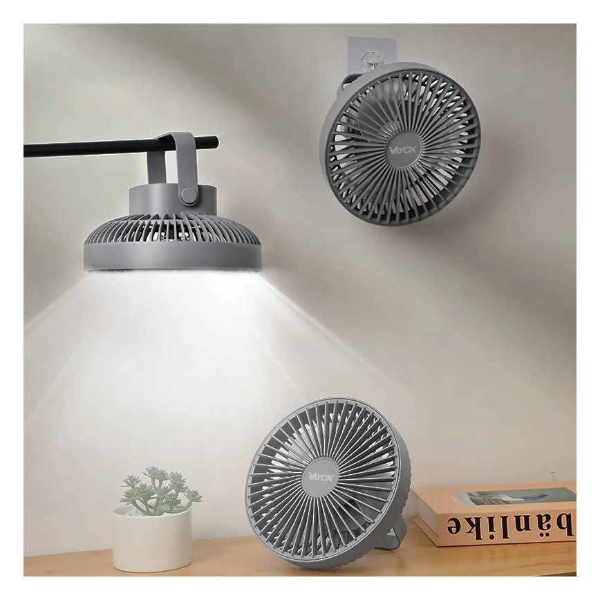 LED Oplaadbaar tafel ventilator met LED-verlichting LED/2W/5V USB 2400 mAh grijs