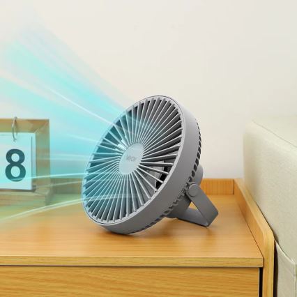 LED Oplaadbaar tafel ventilator met LED-verlichting LED/2W/5V USB 2400 mAh grijs