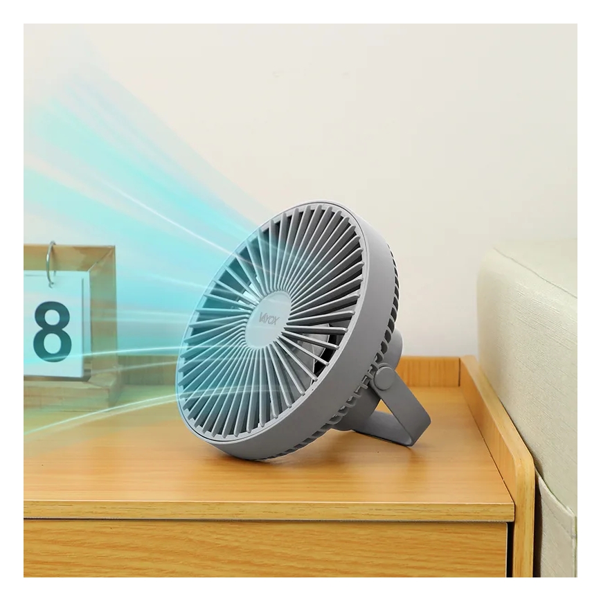 LED Oplaadbaar tafel ventilator met LED-verlichting LED/2W/5V USB 2400 mAh grijs