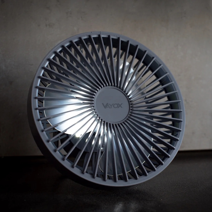 LED Oplaadbaar tafel ventilator met LED-verlichting LED/2W/5V USB 2400 mAh grijs