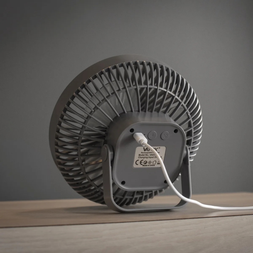 LED Oplaadbaar tafel ventilator met LED-verlichting LED/2W/5V USB 2400 mAh grijs