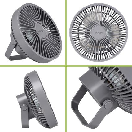 LED Oplaadbaar tafel ventilator met LED-verlichting LED/2W/5V USB 2400 mAh grijs