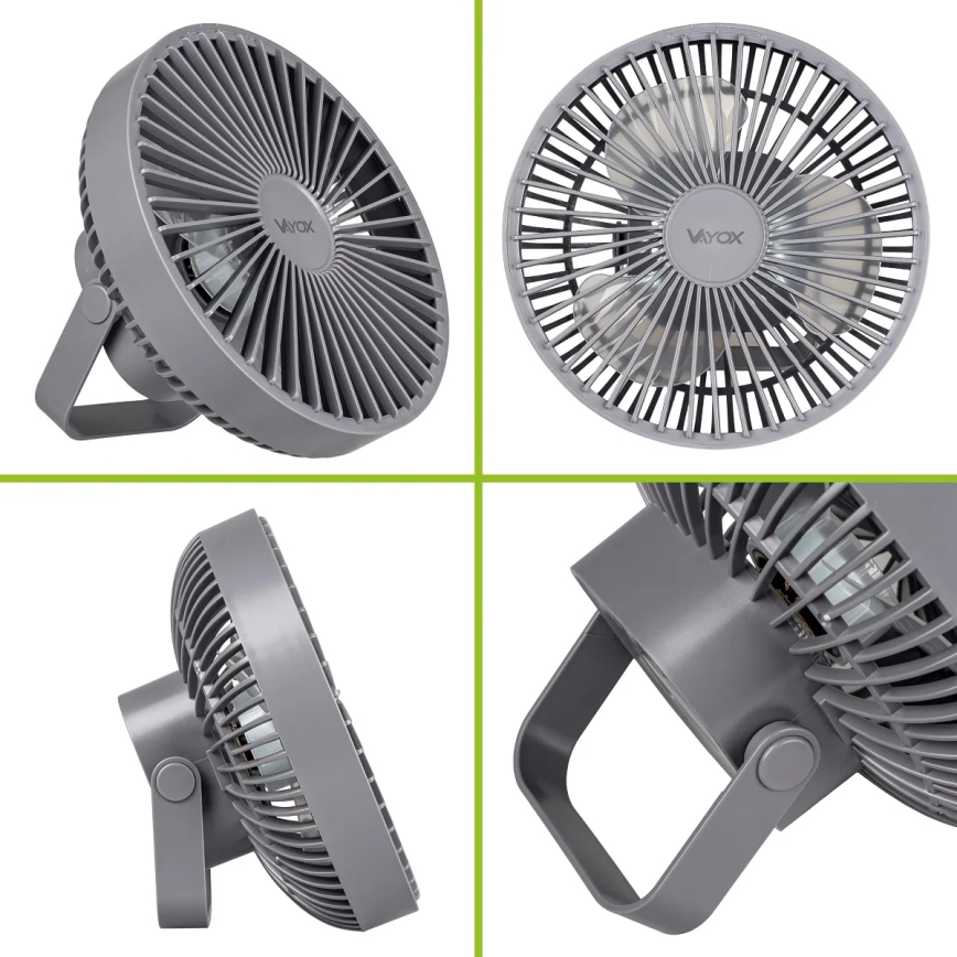 LED Oplaadbaar tafel ventilator met LED-verlichting LED/2W/5V USB 2400 mAh grijs