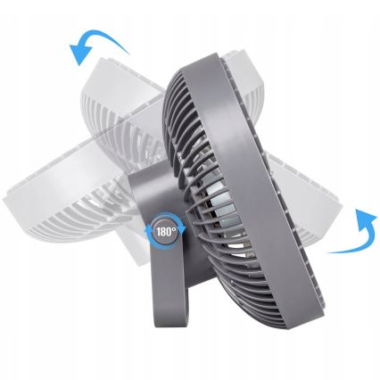 LED Oplaadbaar tafel ventilator met LED-verlichting LED/2W/5V USB 2400 mAh grijs
