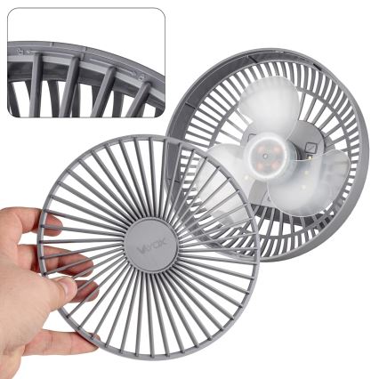LED Oplaadbaar tafel ventilator met LED-verlichting LED/2W/5V USB 2400 mAh grijs