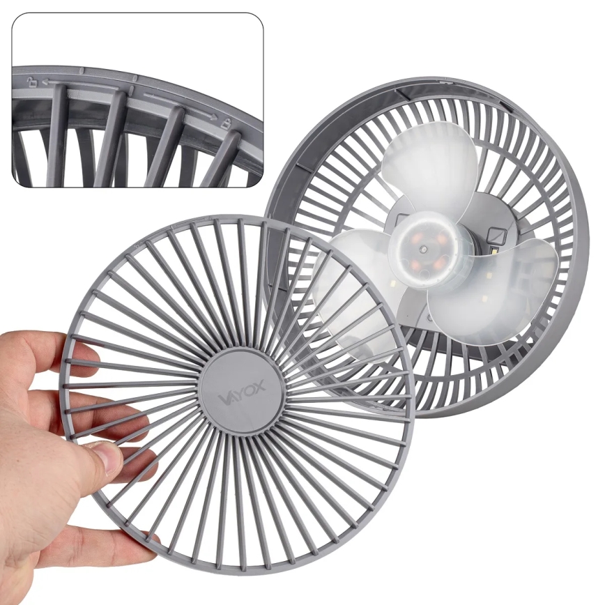 LED Oplaadbaar tafel ventilator met LED-verlichting LED/2W/5V USB 2400 mAh grijs