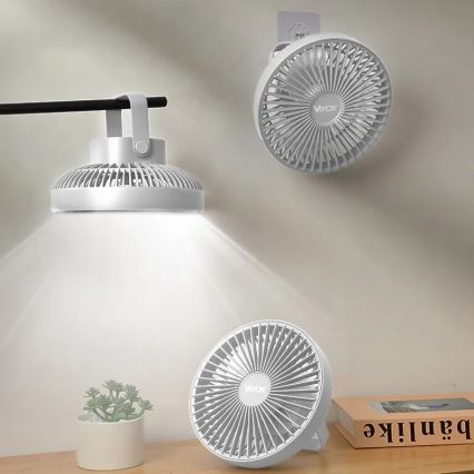 LED Oplaadbaar tafel ventilator met LED-verlichting LED/2W/5V USB 2400 mAh wit