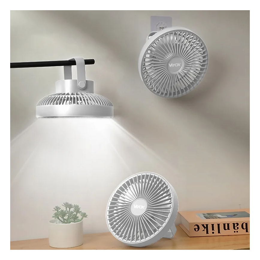 LED Oplaadbaar tafel ventilator met LED-verlichting LED/2W/5V USB 2400 mAh wit