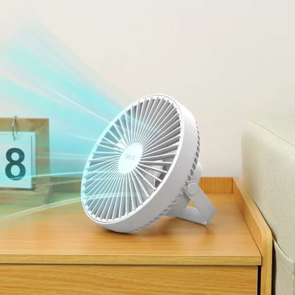 LED Oplaadbaar tafel ventilator met LED-verlichting LED/2W/5V USB 2400 mAh wit