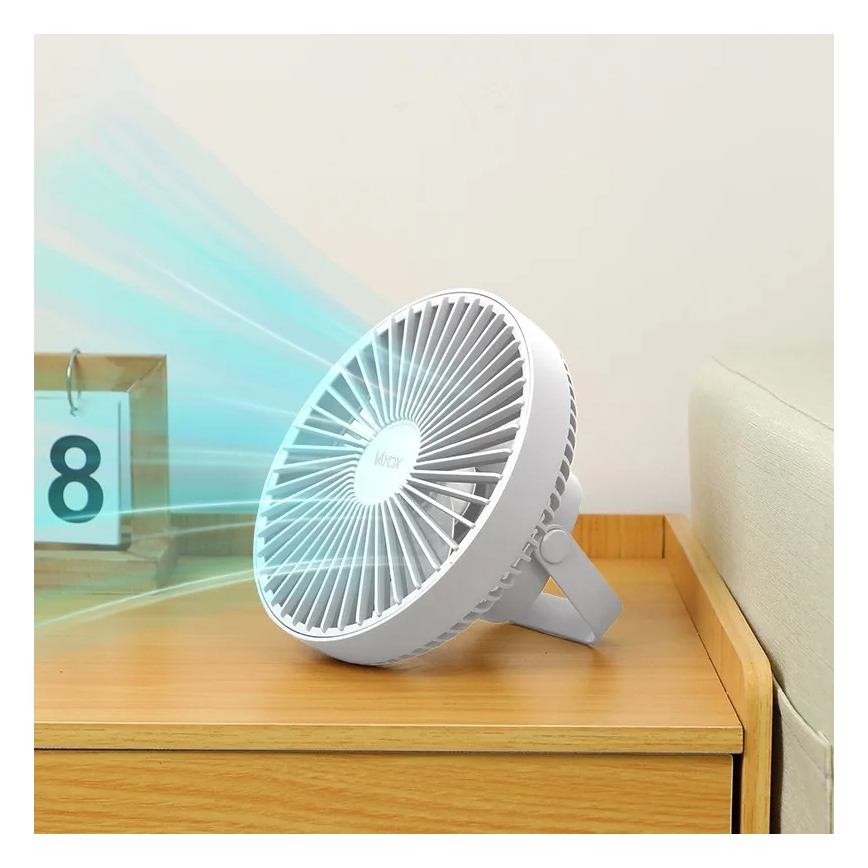 LED Oplaadbaar tafel ventilator met LED-verlichting LED/2W/5V USB 2400 mAh wit