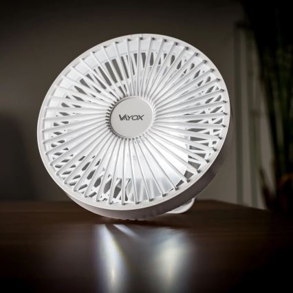LED Oplaadbaar tafel ventilator met LED-verlichting LED/2W/5V USB 2400 mAh wit