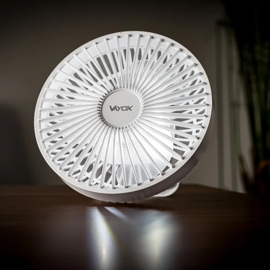 LED Oplaadbaar tafel ventilator met LED-verlichting LED/2W/5V USB 2400 mAh wit