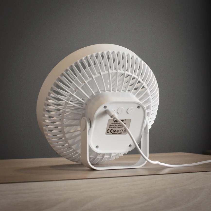 LED Oplaadbaar tafel ventilator met LED-verlichting LED/2W/5V USB 2400 mAh wit