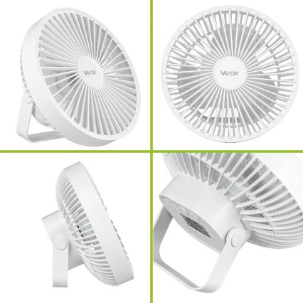 LED Oplaadbaar tafel ventilator met LED-verlichting LED/2W/5V USB 2400 mAh wit