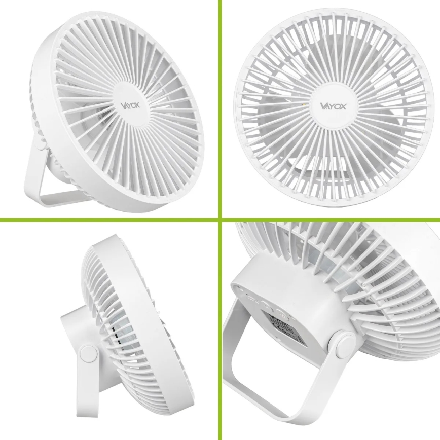 LED Oplaadbaar tafel ventilator met LED-verlichting LED/2W/5V USB 2400 mAh wit