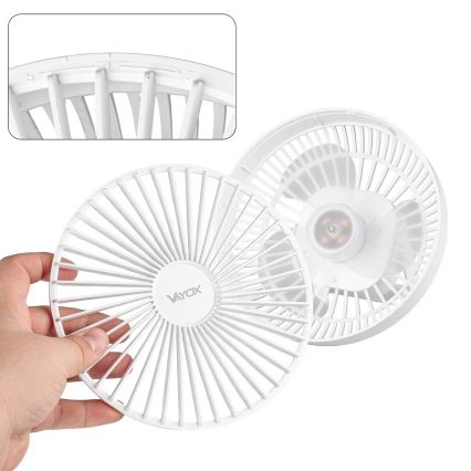 LED Oplaadbaar tafel ventilator met LED-verlichting LED/2W/5V USB 2400 mAh wit