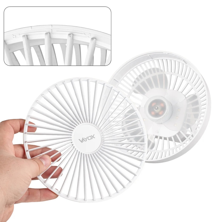 LED Oplaadbaar tafel ventilator met LED-verlichting LED/2W/5V USB 2400 mAh wit