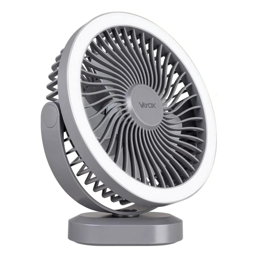 LED Oplaadbaar tafel ventilator met LED-verlichting LED/3W/5V USB 2400 mAh grijs