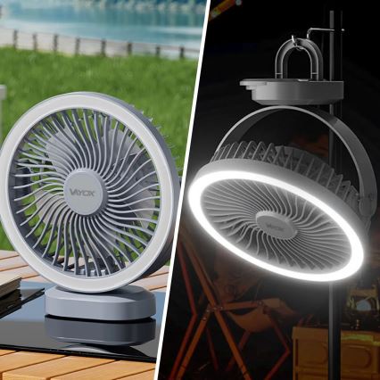 LED Oplaadbaar tafel ventilator met LED-verlichting LED/3W/5V USB 2400 mAh grijs
