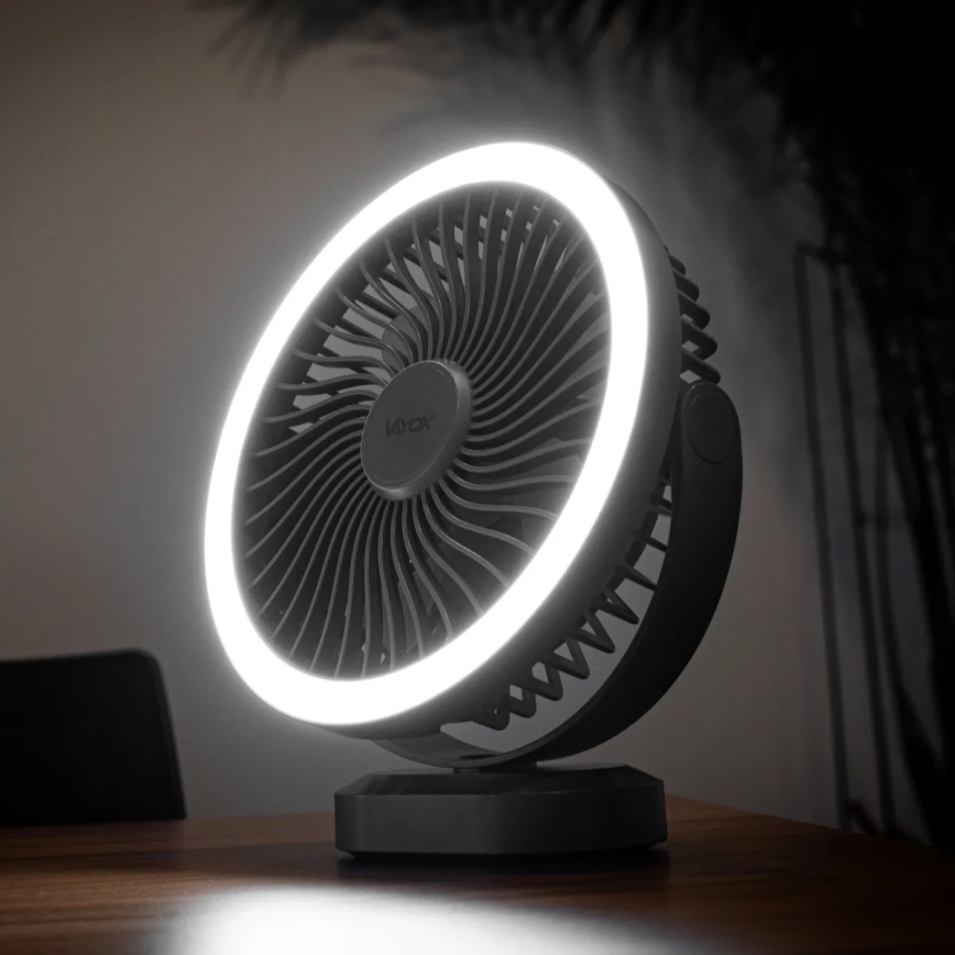 LED Oplaadbaar tafel ventilator met LED-verlichting LED/3W/5V USB 2400 mAh grijs