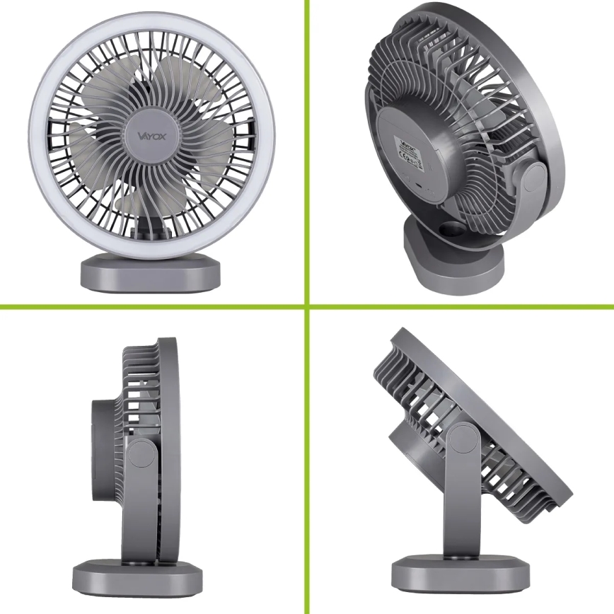 LED Oplaadbaar tafel ventilator met LED-verlichting LED/3W/5V USB 2400 mAh grijs