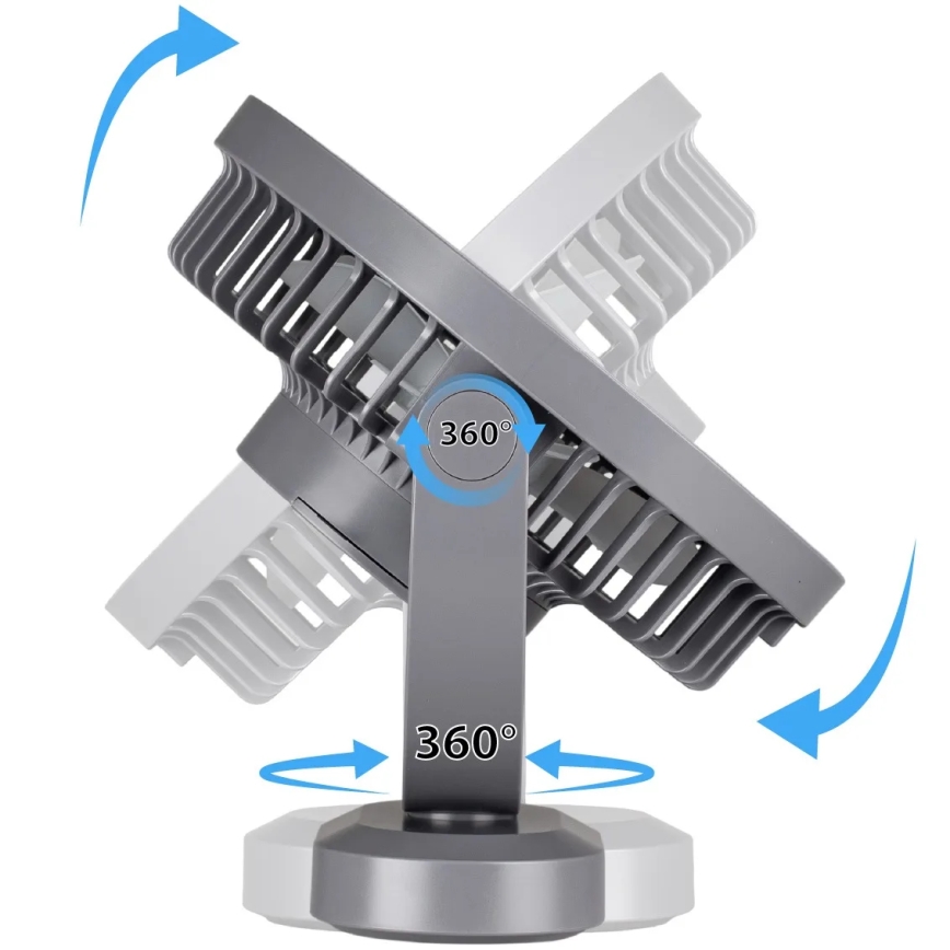 LED Oplaadbaar tafel ventilator met LED-verlichting LED/3W/5V USB 2400 mAh grijs