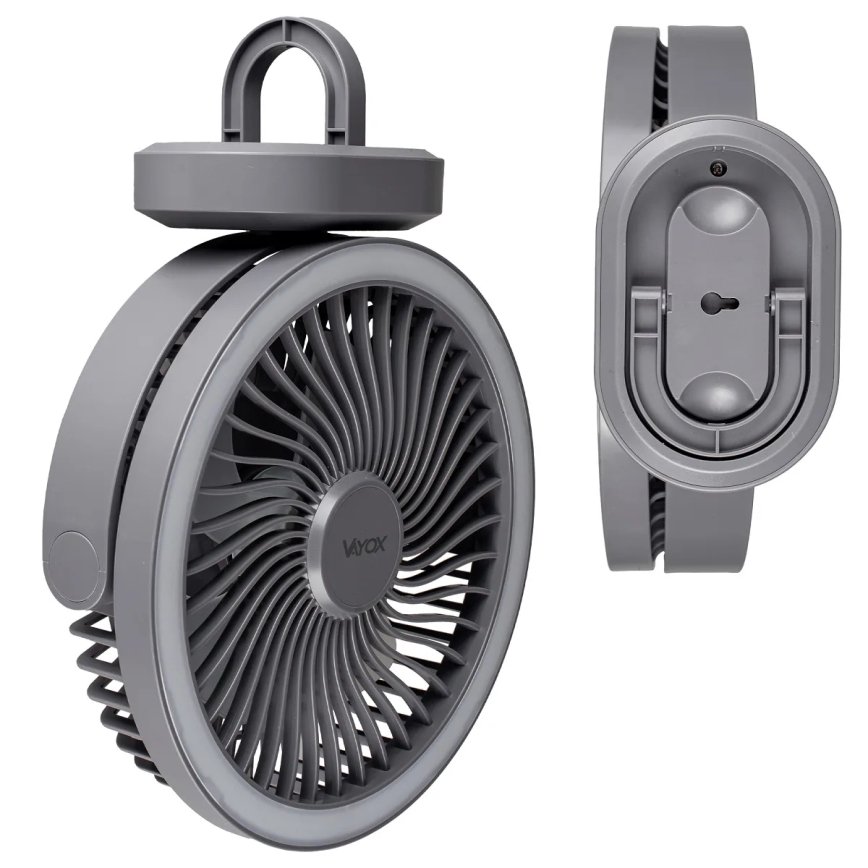 LED Oplaadbaar tafel ventilator met LED-verlichting LED/3W/5V USB 2400 mAh grijs