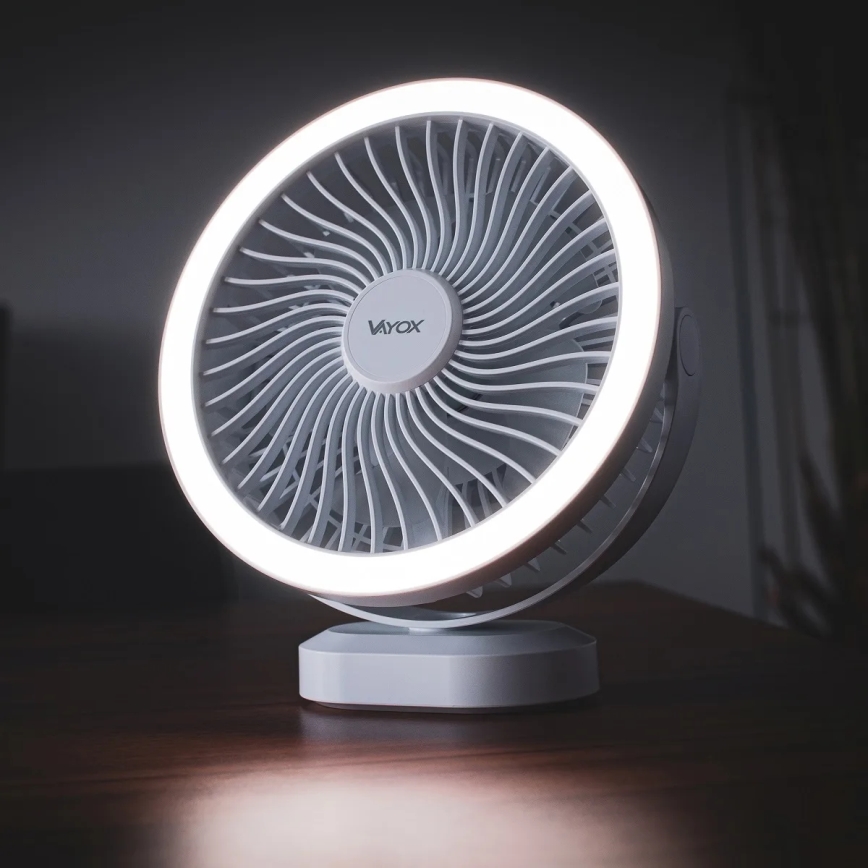 LED Oplaadbaar tafel ventilator met LED-verlichting LED/3W/5V USB 2400 mAh wit