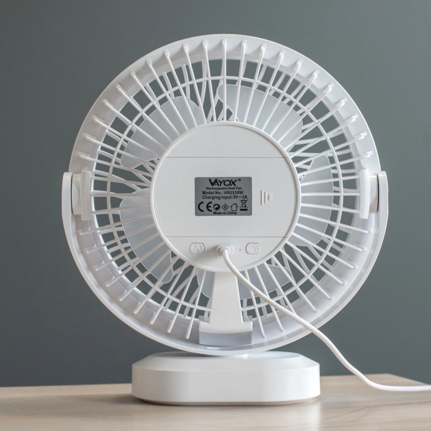 LED Oplaadbaar tafel ventilator met LED-verlichting LED/3W/5V USB 2400 mAh wit