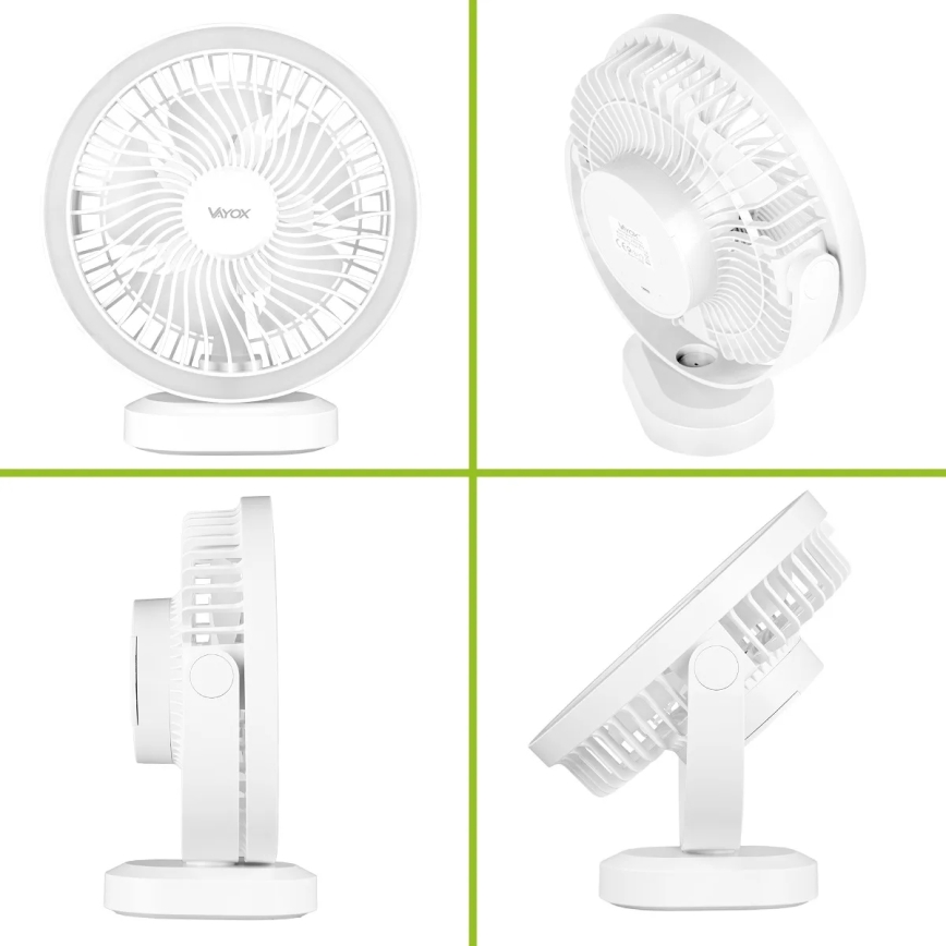 LED Oplaadbaar tafel ventilator met LED-verlichting LED/3W/5V USB 2400 mAh wit
