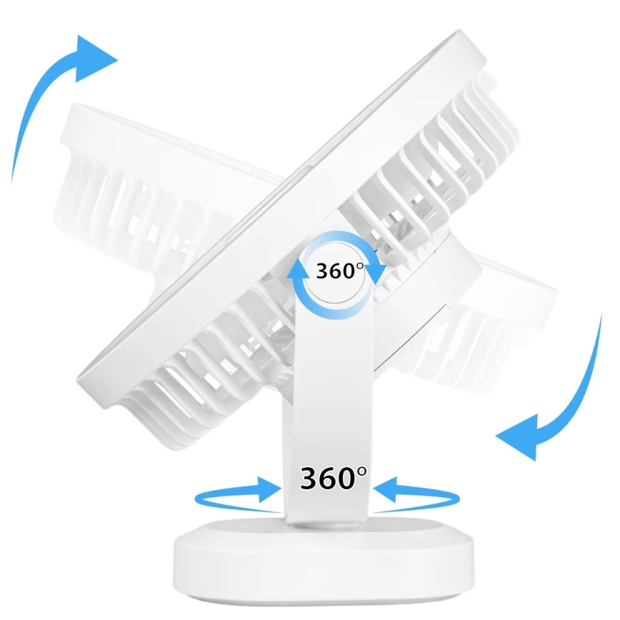 LED Oplaadbaar tafel ventilator met LED-verlichting LED/3W/5V USB 2400 mAh wit