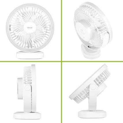 LED Oplaadbare bureaufan met LED-verlichting LED/3W/5V USB 2400 mAh wit
