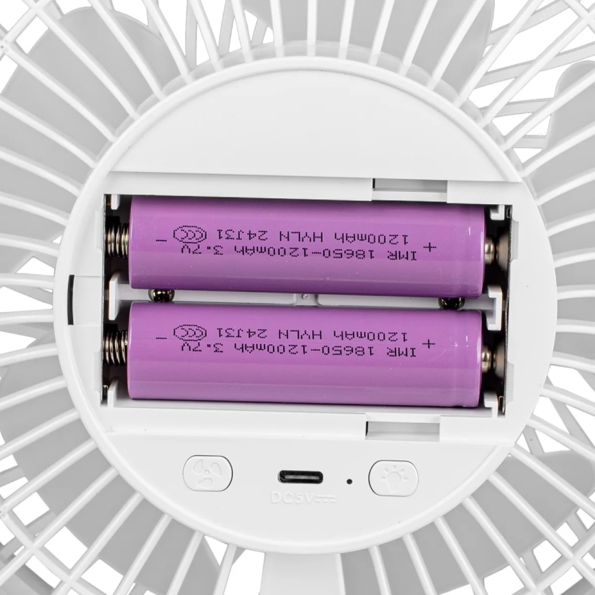 LED Oplaadbare bureaufan met LED-verlichting LED/3W/5V USB 2400 mAh wit