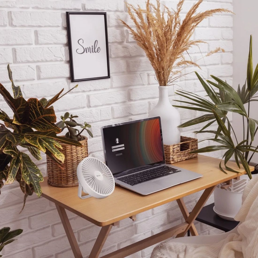 LED Oplaadbare tafelventilator met LED-verlichting LED/2W/5V USB 2400 mAh wit