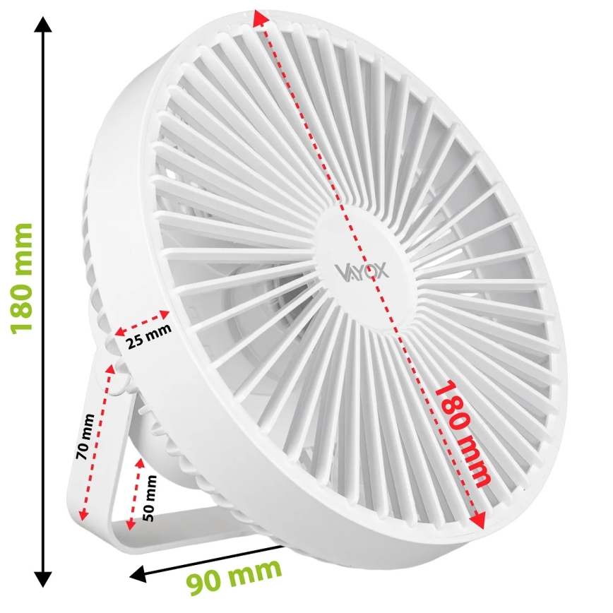 LED Oplaadbare tafelventilator met LED-verlichting LED/2W/5V USB 2400 mAh wit