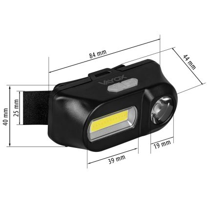 LED Oplaadbare dimbare hoofdlamp 2xLED/5V IPX4 250 lm 2000 mAh