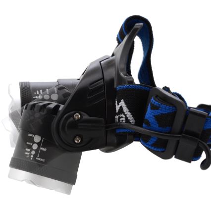 LED Oplaadbare hoofdlamp LED/6W/7,4V 2x2800 mAh IP44 zwart/blauw