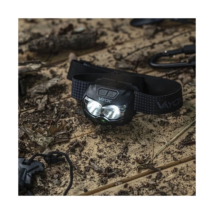 LED Dimbaar oplaadbaar hoofdlamp met sensor en rood licht 2xLED/5W/5V/3xAAA IP65 500 glanzend 1200 mAh