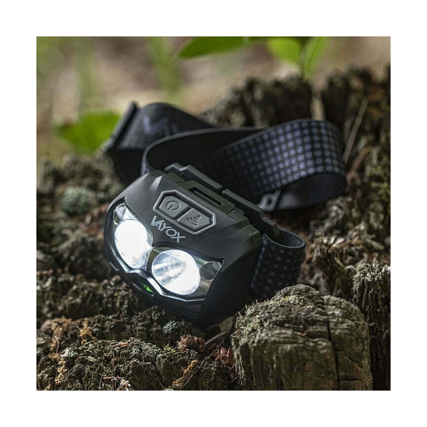 LED Dimbaar oplaadbaar hoofdlamp met sensor en rood licht 2xLED/5W/5V/3xAAA IP65 500 glanzend 1200 mAh
