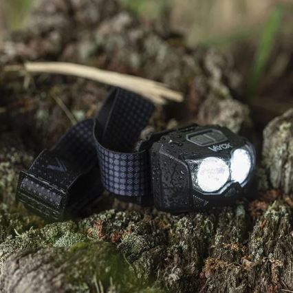 LED Dimbaar oplaadbaar hoofdlamp met sensor en rood licht 2xLED/5W/5V/3xAAA IP65 500 glanzend 1200 mAh