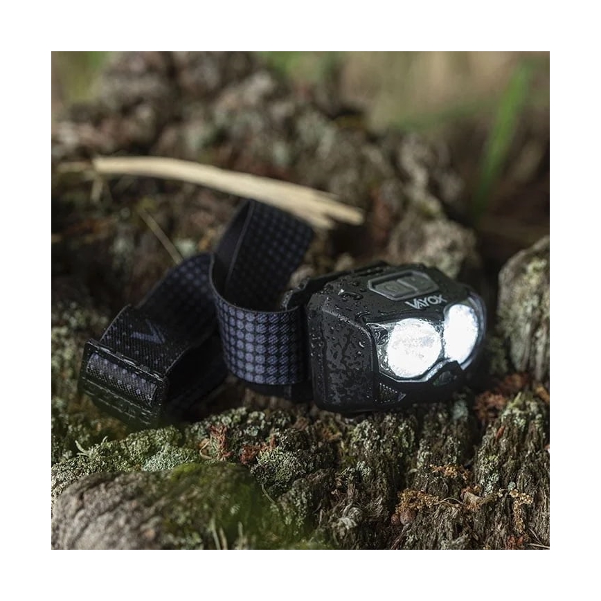 LED Dimbaar oplaadbaar hoofdlamp met sensor en rood licht 2xLED/5W/5V/3xAAA IP65 500 glanzend 1200 mAh