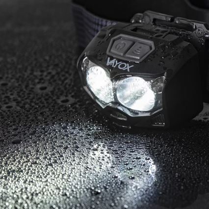 LED Dimbaar oplaadbaar hoofdlamp met sensor en rood licht 2xLED/5W/5V/3xAAA IP65 500 glanzend 1200 mAh